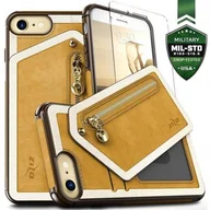 Etui i futerały do telefonów - Zizo Nebula Wallet Case Skórzane etui z kieszeniami na karty + saszetka na zamek + szkło 9H na ekran (Light Brown/Brown) NEB-IPH8-LBBR - miniaturka - grafika 1