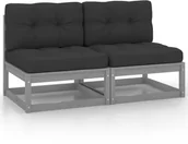 Komplety wypoczynkowe - vidaXL Ogrodowe siedziska środkowe z poduszkami, 2 szt., szare, sosna - miniaturka - grafika 1