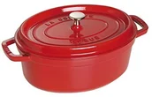 Brytfanny - Staub Cocotte owalny garnek żeliwny z pokrywką (pojemność 4,25 l, nadaje się do stosowania na płycie indukcyjnej, wnętrze pokryte czarną, matową emalią), czerwony (Kirschrot), 27 cm 1102706 - miniaturka - grafika 1