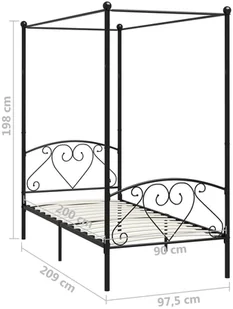 vidaXL Rama łóżka z baldachimem, czarna, metalowa, 90 x 200 cm - Łóżka - miniaturka - grafika 5