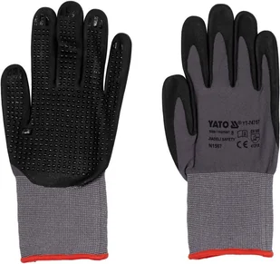 RĘKAWICE OCHRONNE NYLONOWE POWLEKANE SPIENIONYM NITRYLEM Z ANTYPOŚLIZGOWYM NAKROPIENIEM ROZMIAR 8 YT-74757 - Rękawice robocze - miniaturka - grafika 2