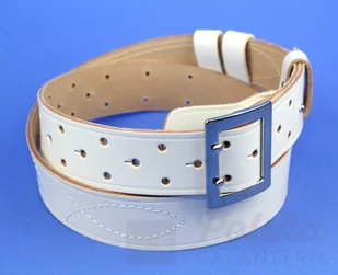 WIREX (PL) Wojskowy Pas Męski Skórzany OFICER RUBIN (PL) Skóra Licowa BIAŁY Super Wytrzymały Z Płytką I Przeszyciami P140 - Paski - miniaturka - grafika 3