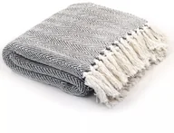 Narzuty - vidaXL Bawełniana narzuta w jodełkę, 220 x 250 cm, granatowa - miniaturka - grafika 1