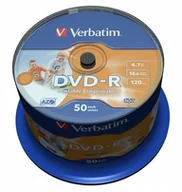 Nośniki danych - Verbatim Dvd-r 4,7GB 16X Printable CAKE*50 43533 - miniaturka - grafika 1