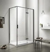 Kabiny prysznicowe - BRAVAT Kabina prysznicowa prostokątna 1-skrzydłowa 80x100x200 SNB 80/100 P czarny mat szkło transparentne prawa z powłoką Nano Glass - miniaturka - grafika 1