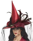 Dodatki do strojów karnawałowych - Smiffys Kapelusz "Czarownica" czerwony SF36720 - miniaturka - grafika 1