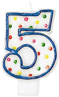 Amscan Świeczki urodzinowe cyfry z kolorowymi punkty Polka Dots "Impreza" artykuły dekoracyjne, niebieski biały INT176005 - Kinder party - miniaturka - grafika 3
