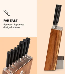 Klarstein Klarstein Kitano zestaw 8-częściowy Zestaw noży z blokiem 7 noży stal szlachetny drewniany blok KG10-KitanoAcacia - Noże kuchenne - miniaturka - grafika 3