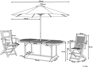 Beliani Zestaw ogrodowy drewniany stół z parasolem i 8 krzeseł z poduszkami sz - Meble ogrodowe - miniaturka - grafika 3