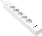 Listwy zasilające - KabelDirekt Listwa zasilająca  KabelDirekt 5-drożna listwa zasilająca wielogniazdowa i Listwa z certyfikatem TV z ochroną przeciwprzepięciową i 3-drożną ładowarką USB max.4000W 250V 16A biała Da 980 - miniaturka - grafika 1