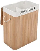 Kosze na bieliznę - SONGMICS Songmics 100l (62,5 x 52 x 32 cm) kosz na pranie, bambusowy, składana torba na pranie, pudełko z 2 przegródkami, kosz na bieliznę z wyjmowanymi przegrodami - miniaturka - grafika 1