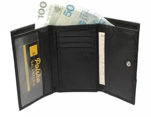 PolskaGalanteria.pl Portfel Damski Skórzany PolskaGalanteria 15 cm Suwak Skóra Naturalna KP D1411 CZARNY Z WSTAWKĄ Skóra Węża - Portfele - miniaturka - grafika 5