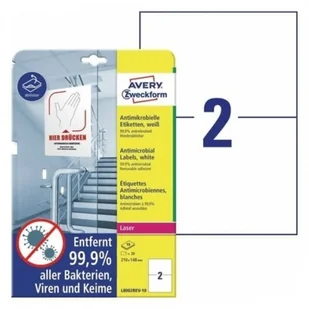 Avery Folia samoprzylepna antydrobnoustrojowa (antybakteryjna) usuwalna 210x148mm ZWECKFORM biała 10 arkuszy 20 etykiet /L8002REV-10/ ZW741-10 - Folie do drukarek - miniaturka - grafika 2