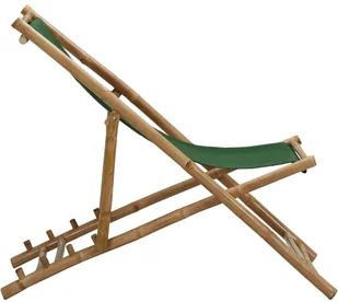 vidaXL Leżak z bambusa i zielonego płótna - Fotele i krzesła ogrodowe - miniaturka - grafika 3