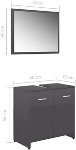 vidaXL vidaXL Zestaw mebli łazienkowych, wysoki połysk, szary, płyta wiórowa 8720286015612 - Meble łazienkowe - miniaturka - grafika 7
