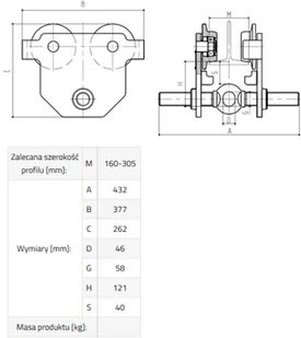 339 33966534 Wózek do podwieszania i przesuwania wciągników po dwuteowniku POT 3L udźwig 3 T szerokość profilu 160-305 mm) 66534-uniw - Wciągarki - miniaturka - grafika 2