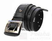 Paski - WIREX (PL) Wojskowy Pas Męski Skórzany OFICER RUBIN (PL) Skóra Licowa CZARNY Super Wytrzymały Z Płytką I Przeszyciami PO45CC - miniaturka - grafika 1