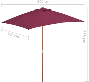 vidaXL Parasol ogrodowy na drewnianym słupku, 150 x 200 cm, bordowy - Parasole ogrodowe - miniaturka - grafika 9