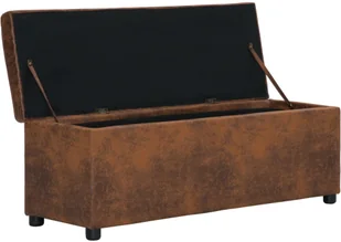 vidaXL Ławka ze schowkiem, 116 cm, brązowa, sztuczna skóra zamszowa vidaXL - Ławki do przedpokoju - miniaturka - grafika 8