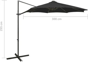vidaXL Wiszący parasol z lampkami LED i słupkiem, czarny, 300 cm 312340 - Parasole ogrodowe - miniaturka - grafika 11