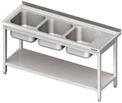 Stoły gastronomiczne - Stalgast Stół ze zlewem trzykomorowym z półką 1500x600x850 mm 981146150 - miniaturka - grafika 1