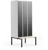 Szafki BHP - AJ Produkty Szafa ubraniowa CLASSIC, z ławeczką, 3 moduły, 2120x900x550 mm, czarny - miniaturka - grafika 1