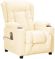 Fotele - shumee Rozkładany fotel masujący kremowy obity sztuczną skórą - miniaturka - grafika 1