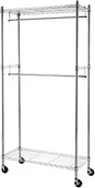 Wieszaki i stojaki - AmazonBasics Double Rod Garment Rack with Wheels  Chrome WI-GAR1436C - miniaturka - grafika 1