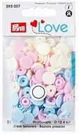 Akcesoria i części do maszyn do szycia - Prym 393007 napy kolorowe, motyw: Love, średnica: 12,4 mm, kolor: jasnoniebieski , różowy i perłowy, 30 sztuk - miniaturka - grafika 1