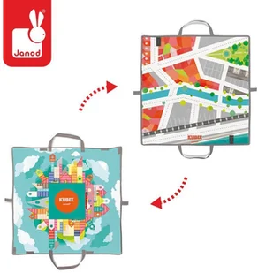 Janod Klocki drewniane z matą do zabawy Kubix 70 sztuk Miasto, Janod - Klocki - miniaturka - grafika 4