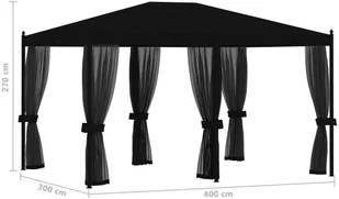 vidaXL Altana ogrodowa z zasłonami z siatki, 3x4 m, antracytowa, stal 48057 - Altany ogrodowe - miniaturka - grafika 6