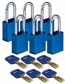 Kłódki - Brady Brady SafeKey Lockout kłódka aluminiowa Blu 1,5 cala stalowa trzonka z kluczem różne 6 szt 754473611170 - miniaturka - grafika 1