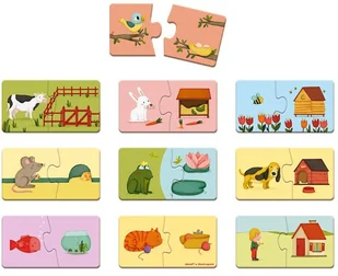 Janod Dwuczęściowe puzzle Zwierzęta i ich domki 20 elementów, - Klocki - miniaturka - grafika 12