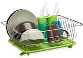 Suszarki do naczyń - Relaxdays Miska firmy  kosz z Zielony, Stal nierdzewna udane ociekowa, uchwyt na sztućce, odpływ, HBT: 15,5 x 40 x 30 cm, zielony srebrny 10020481 - miniaturka - grafika 1