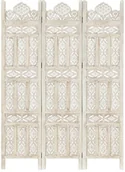 Parawany - vidaXL vidaXL Rzeźbiony parawan 3-panelowy, biały, 120x165 cm, drewno mango - miniaturka - grafika 1