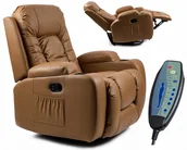 Fotele - Mebel Elite Fotel Masujący Rozkładany BOX Jasnobrązowy - miniaturka - grafika 1