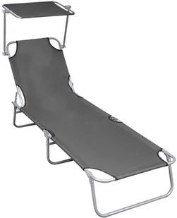 vidaXL Składany leżak z zadaszeniem, szary, aluminium - Leżaki ogrodowe - miniaturka - grafika 8