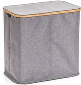 Kosze na bieliznę - Zeller Pojemnik na pranie z płótna i bambusa kosz na ubrania pojemnik na bieliznę duży kosz na pranie kosz na pranie dwukomorowy B07FCYV66H - miniaturka - grafika 1