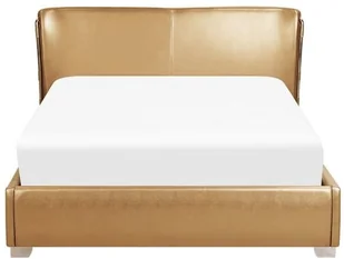 Beliani Łóżko wodne LED skórzane 140 x 200 cm złote PARIS - Łóżka - miniaturka - grafika 4