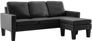 vidaXL 3-osobowa sofa z podnóżkiem, czarna, sztuczna skóra - Narożniki - miniaturka - grafika 2