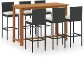 Meble ogrodowe - shumee shumee 7 cz zestaw mebli barowych do ogrodu z poduszkami czarny - miniaturka - grafika 1