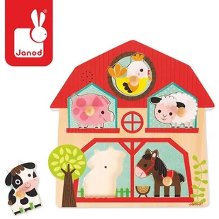 Janod Drewniane puzzle muzyczne Mieszkańcy farmy - zwierzęta wiejskie, J07079 3700217370794 - Puzzle - miniaturka - grafika 4