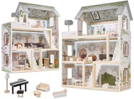 Domki dla lalek - LULILO Domek dla lalek drewniany FLORO w stylu boho podświetlenie LED 3 piętrowy dom z mebelkami akcesoria zestaw - miniaturka - grafika 1