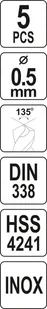 Yato WIERTŁO DO METALU HSS PREMIUM 0,5MM DO WIERCENIA W STALI INOX 5SZT YT-44200 - Wiertła - miniaturka - grafika 4