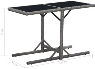 vidaXL Stół ogrodowy, czarny, 110 x 53 x 72 cm, szkło i polirattan - Stoły ogrodowe - miniaturka - grafika 6