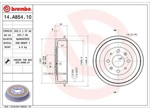 Brembo bęben hamulcowy, nr kat. 14.a854.10 14.A854.10 - Akcesoria do elektronarzędzi - miniaturka - grafika 2