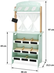 Mamabrum Duży, drewniany sklep - stragan i teatr 2w1 z wagą, terminalem płatniczym, warzywami i owocami MARKET CA1208 - Zabawki interaktywne dla dzieci - miniaturka - grafika 7