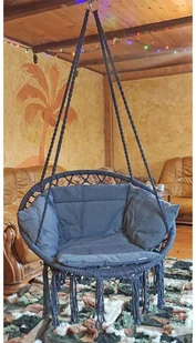 SASKA GARDEN Hamak ażurowy fotel wiszący 80x60cm luxe z poduszką szary 1026954 - Fotele ogrodowe wiszące - miniaturka - grafika 25