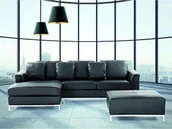 Narożniki - Beliani Naroünik z otomaną skórzany prawostronny czarny OSLO - miniaturka - grafika 1