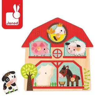 Janod Drewniane puzzle muzyczne Mieszkańcy farmy - zwierzęta wiejskie, J07079 3700217370794 - Puzzle - miniaturka - grafika 3